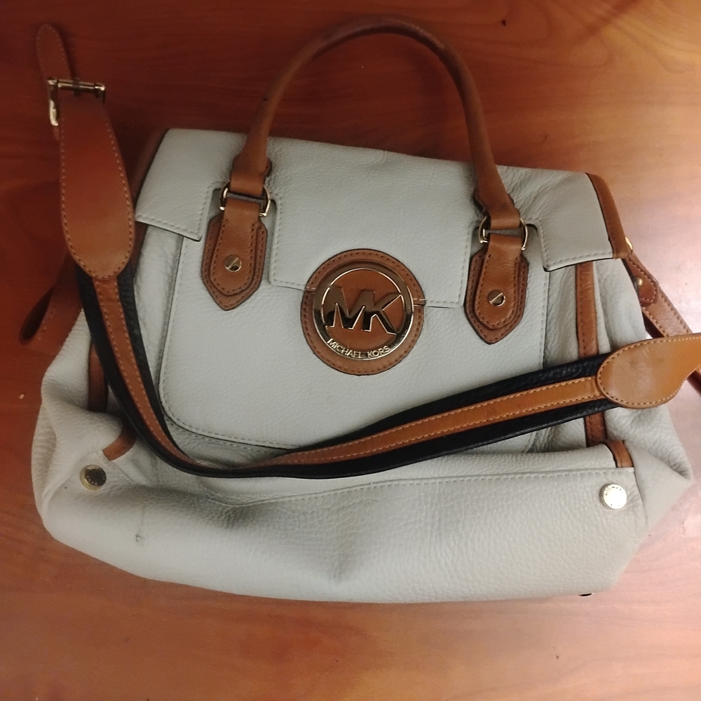 Michael Kors Gray and Tan Satchel with Gold Accents